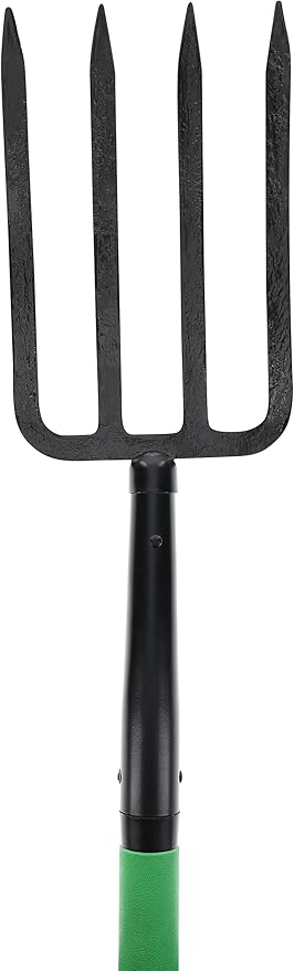 Hooyman Short Handle Digging Fork with Heavy Duty Carbon Steel Construction, Ergonomic No-Slip H-Grip Handles for Gardening, Land Management, Yardwork, Farming, and Outdoors