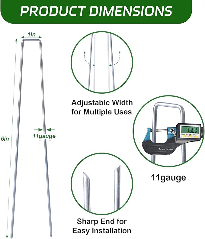 6 Inch Galvanized Landscape Staples, 200 Pack 10 Gauge Garden Stakes Plant, Hot-dip U-Shaped Tent Stakes Cover Stakes for Sod Anchoring Landscape Fabric Irrigation Tubing