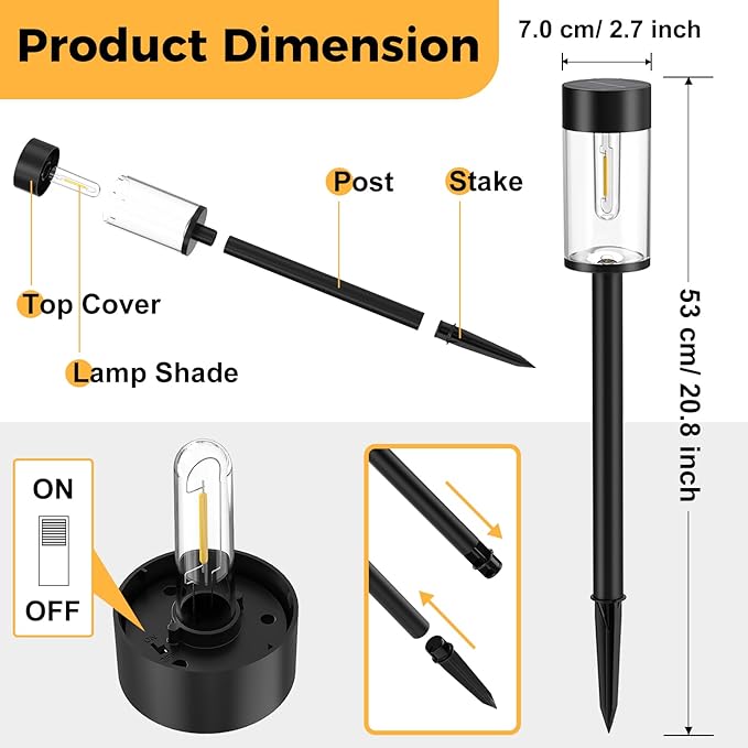 Woolmug Solar Pathway Lights, 2 Pack Waterproof LED Solar Lights Outdoor, Auto On/Off Garden Light for Path Walkway Outside Yard(Warm White)