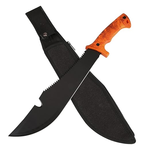 Olympia Tools Gardening Machete Knife with Nylon Sheath, Stainless Steel Blade, Ergonomic Handle, Ideal for Bushcraft, Chopping, Sawing, Camping, Hiking and Outdoor, Black