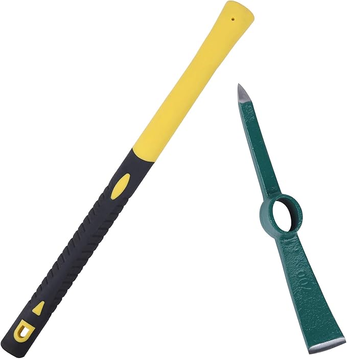 KINJOEK 17.7 Inch Pick Mattock Hoe, Forged Weeding Pickaxe Garden Pick Axe with Fiberglass Handle for Digging, Loosening Soil, Gardening, Camping or Prospecting