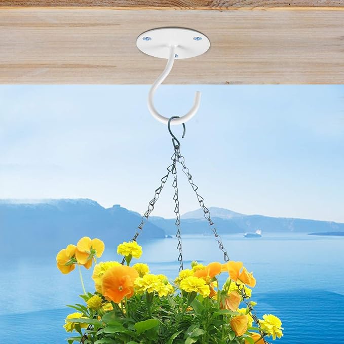 Ceiling Hooks for Hanging Plants - Metal Plant Bracket Iron Wall Mount Lanterns Hangers for Hanging Bird Feeders, Lanterns, Wind Chimes, Planters, Outdoor Decoration Hooks (White 4pcs)