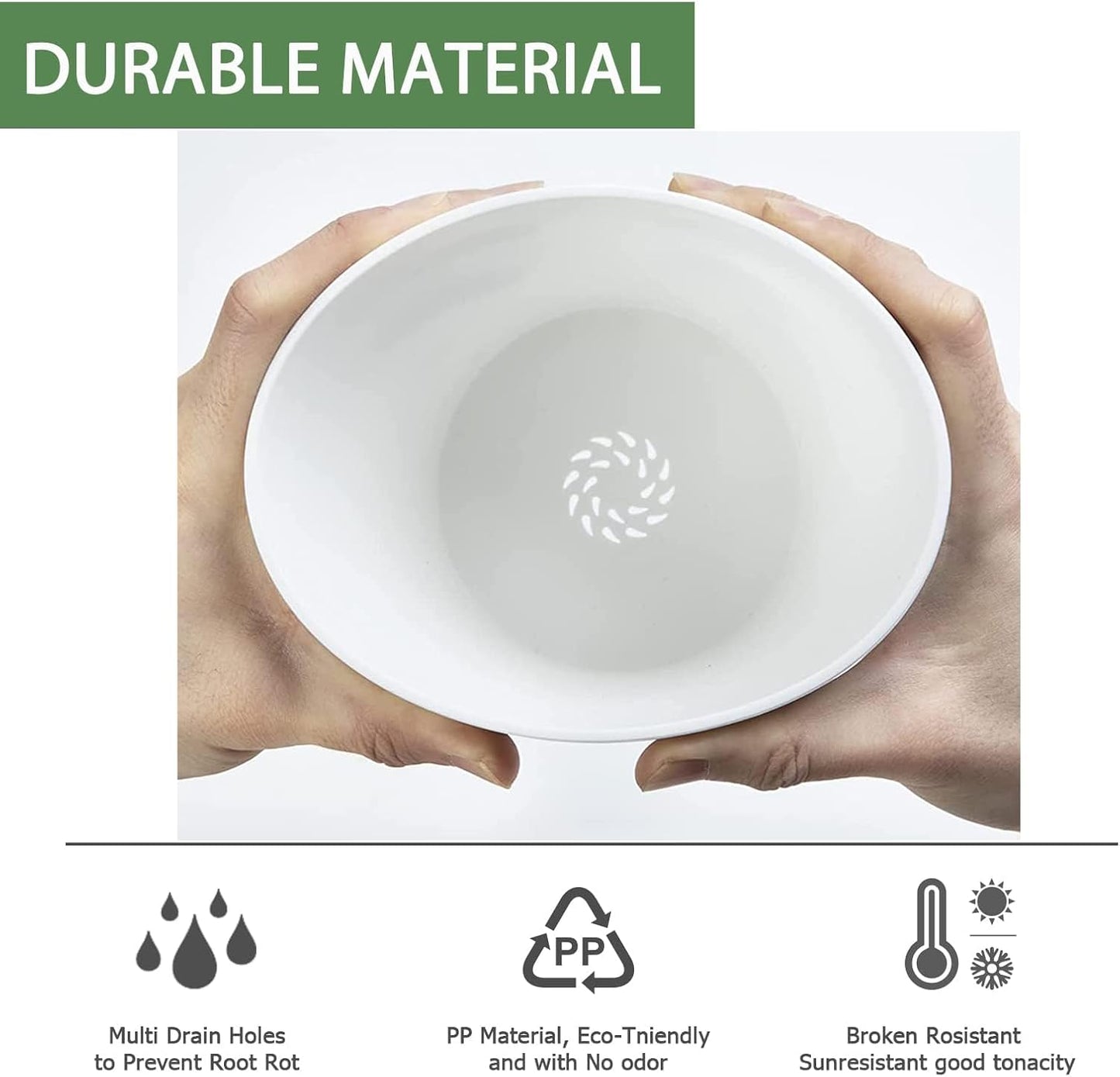 7 Inch Plant Pots Bulk, 6 Pack Plastic Planters with Drainage Holes and Saucers for Indoor Outdoor House Plants and Flowers, White