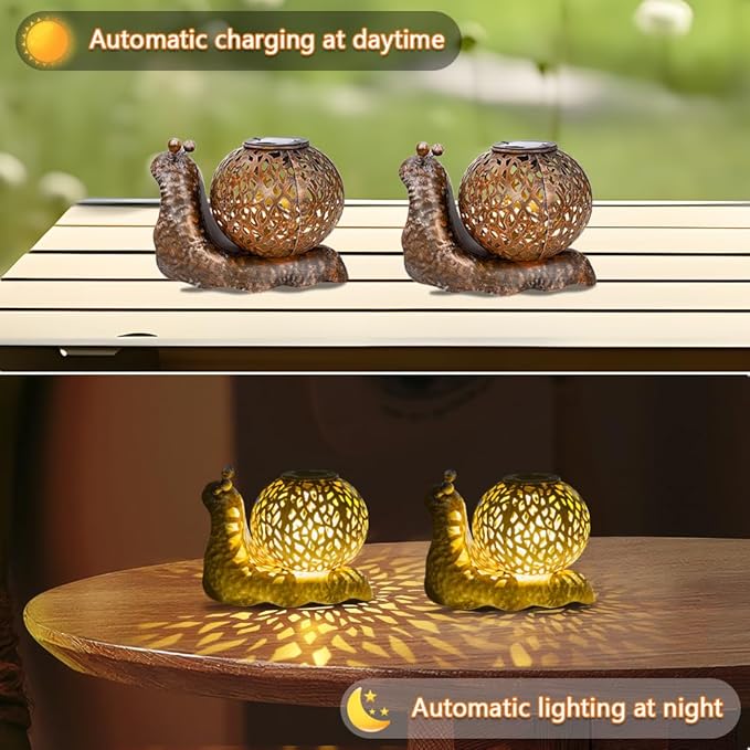 2 Pcs Snail Solar Lanterns Outdoor Waterproof, Metal Table LED Solar Lantern for Patio Porch Pathway Decor