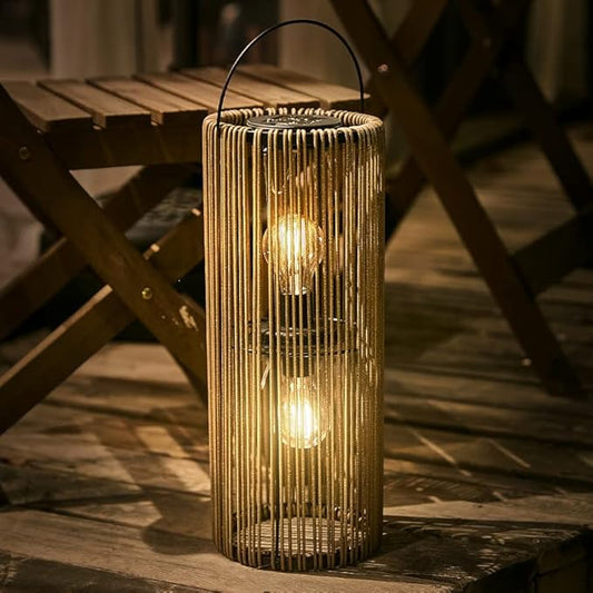 Solar Lanterns Outdoor Waterproof Hanging Rattan Weaving Solar Garden Lanterns Solar Powered with Handle,Decorative Retro Rattan Lights for Garden / Yard / Patio / Porch.