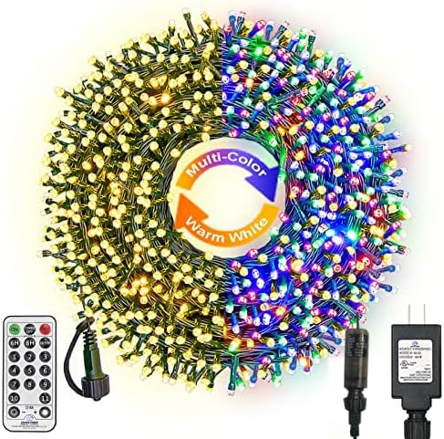 300 LED Christmas String Lights Outdoor Indoor Color Changing with Remote/Timer, 108FT 11 Modes Waterproof Warm White and Multi Color Christmas Lights Plug in for Tree Garden Decoration