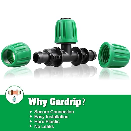 Drip Irrigation 1/2" Tee Fittings：1/2 Inch Drip Line Lock Barbed Tee Connectors for 1/2 Drip Irrigation Tubing (1/2" ID x 0.640" OD) Anti-Drop Three Way Drip Irrigation Parts (12 Pieces)