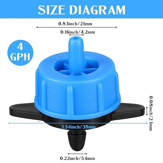 50 Pcs Drip Irrigation Emitters 1/4 Inch 4 GPH Water Tubing Irrigation Tubing Pressure Compensating Dripper Emitters System Drip Tip Constant Flow Heads Parts for Garden Watering Dripper