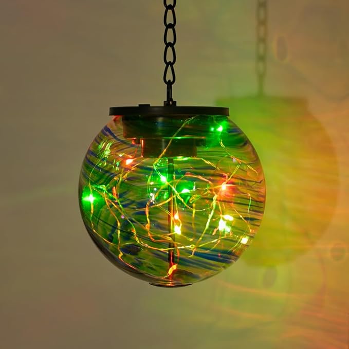 Color Changing Hanging Solar Lanterns Outdoor Waterproof LED Glass Solar Globe Light with S Hooks,Gazing Ball Outdoor Decorative Lanterns for Patio,Pathway,Yard,Garden Decor Gift for Women