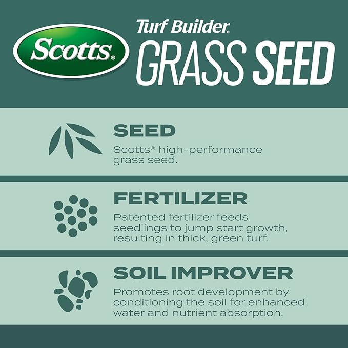 Scotts Turf Builder Grass Seed Dense Shade Mix with Fertilizer and Soil Improver, Grows With Little Sunlight, 5.6 lbs.