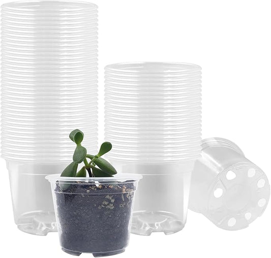 Clear Seedling pots 100-Pack 3.2 Inches Round for Seeds Starter Pots, Seeds Germination Transparent Clean Pots with Drainage Holes(100 Pcs, 3.14Inch)
