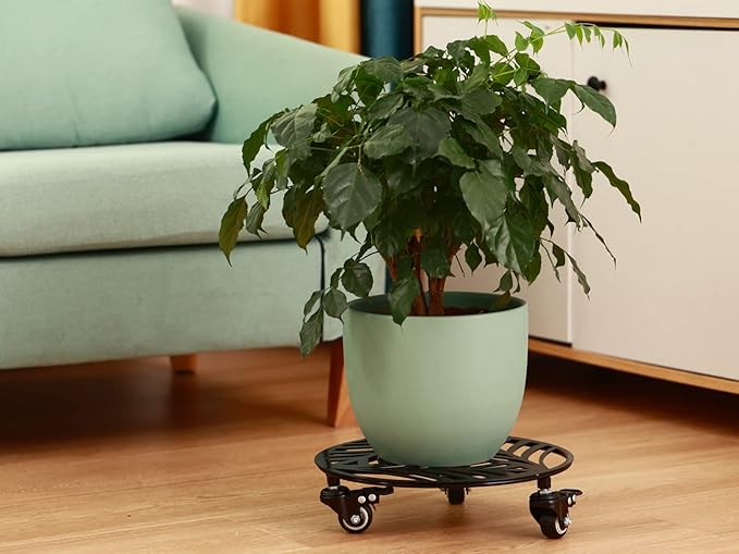 3 Packs Large Metal Plant Caddy with Wheels 13” Heavy-duty Wrought Iron Rolling Plant Stands with Casters Indoor Outdoor Planter Roller Base Plant Movers Black, Strong Load Capacity
