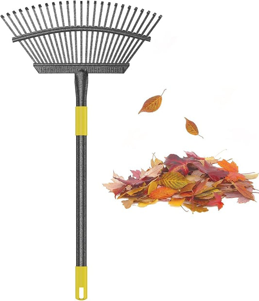 Leaf Rake, 30-76 inch Garden Rakes for Leaves Heavy Duty Long Handle, 25 Tines 18" Wide Metal Thatch Lawn Gravel Shrub Yard Landscape Rake for Leaves and Grass