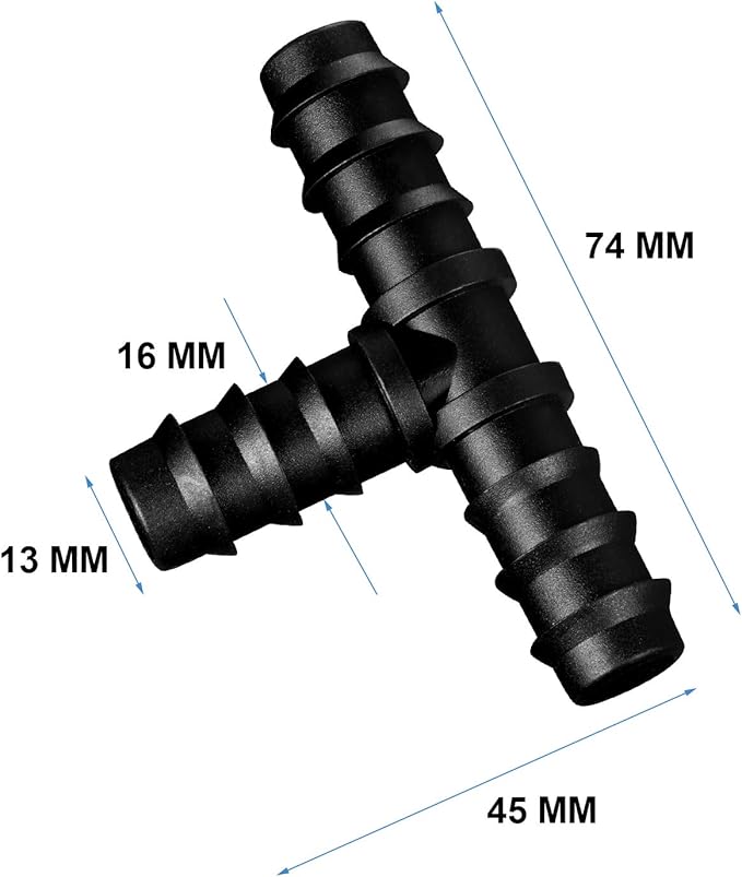Maitys 8 Pieces Drip Irrigation Barbed Tee Fittings 1/2 Inch Universal Barbed Tee Fittings Connectors Drip Plastic Soaker Hose Connectors Hose End Stop, Black(Tee)