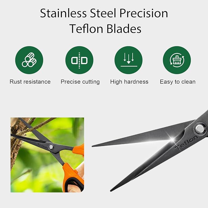 GROWNEER 3 Packs Trimming Scissors Teflon Coated Non Stick Blades Pruning Shears Gardening Hand Pruning Snips with Straight Stainless Steel Precision Blade