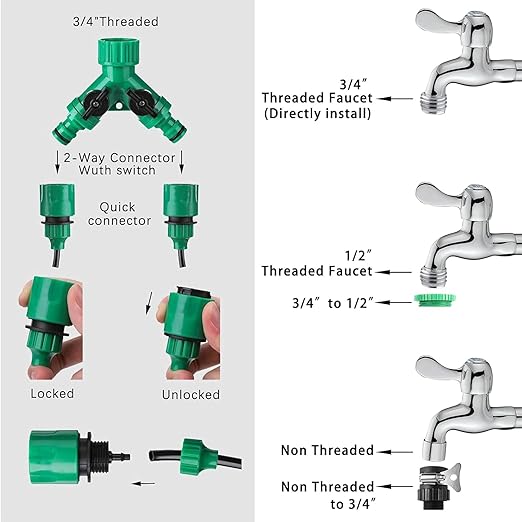 Drip Irrigation System, Irrigation System with 165FT 1/4 Inch Distribution Tubing, DIY Saving Water Garden Watering System, Automatic Drip Irrigation Kits for Garden, Greenhouse, Lawn, Patio