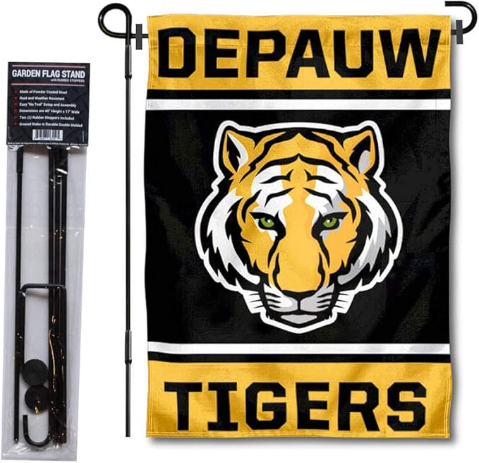 College Flags & Banners Co. DePauw Tigers Garden Flag with Pole Stand Holder