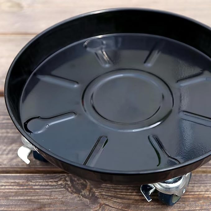 ARTLINE 10" Round Plant Stand with Lockable Wheels, 160lbs Heavy Duty for Indoor Outdoor, Large Rolling Dolly Planter Caddy on Casters to Carry Potted Flower Pot, Round Metal Tray NO Holes, 2 Pack