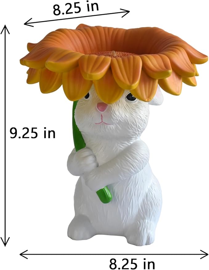 Solar Garden Decor Bunny Garden Statue Easter Decorations Outdoor Resin Sunflower Rabbit Statue with Bird Feeder Patio Decor Bunny Figurines with Lights Yard Decorations Easter Gifts for Women