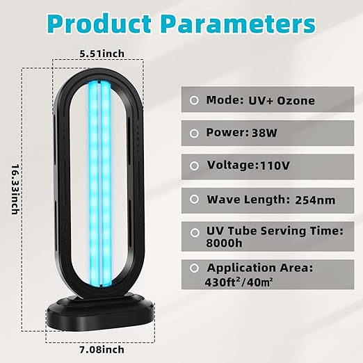 UV Light Sanitizer,4-Speed Timing and Remote Control UVC Home Disinfection Device,Ultraviolet Light Sanitizer for Bed Bugs and Dust Mites,UV Lamp for Whole Room,Black