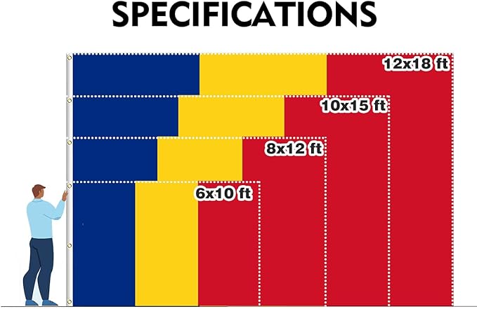 Romania Extra Large Flag 6x10FT Giant Romanian National Polyester Banner With 3 Grommets Fade Resistant Vivid Color For Patriotic Festival Events Party Decoration (Romania, 6x10FT)