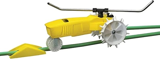 Nelson Rain Train Traveling Sprinkler for Yard, Heavy Duty Rotating Lawn Sprinkler with Large Area Coverage, Yellow