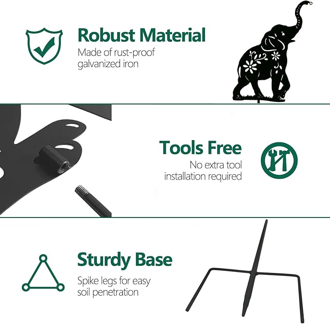 Solar Elephant Garden Stakes Outdoor Solar Decor Metal Elephant Holding Solar Animal Lantern Decorative Garden Metal Animal Stakes Outdoor Elephant Silhouette Stakes