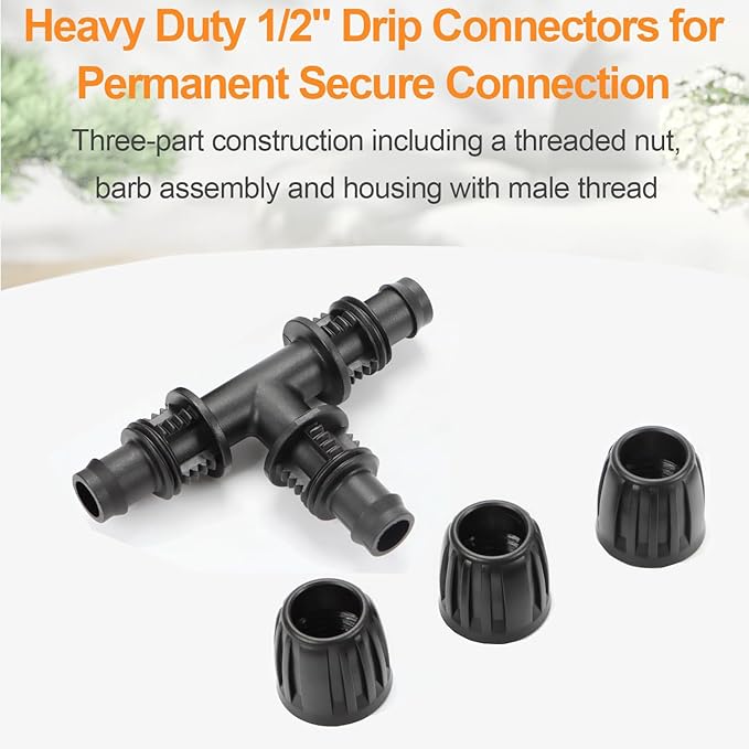 1/2 Inch Irrigation Fittings Tee Connector, Lock Barb Tee Connector (1/2" ID x0.640" OD), Drip Proof Straight Tee for Irrigation Pipes -10 Per Pack