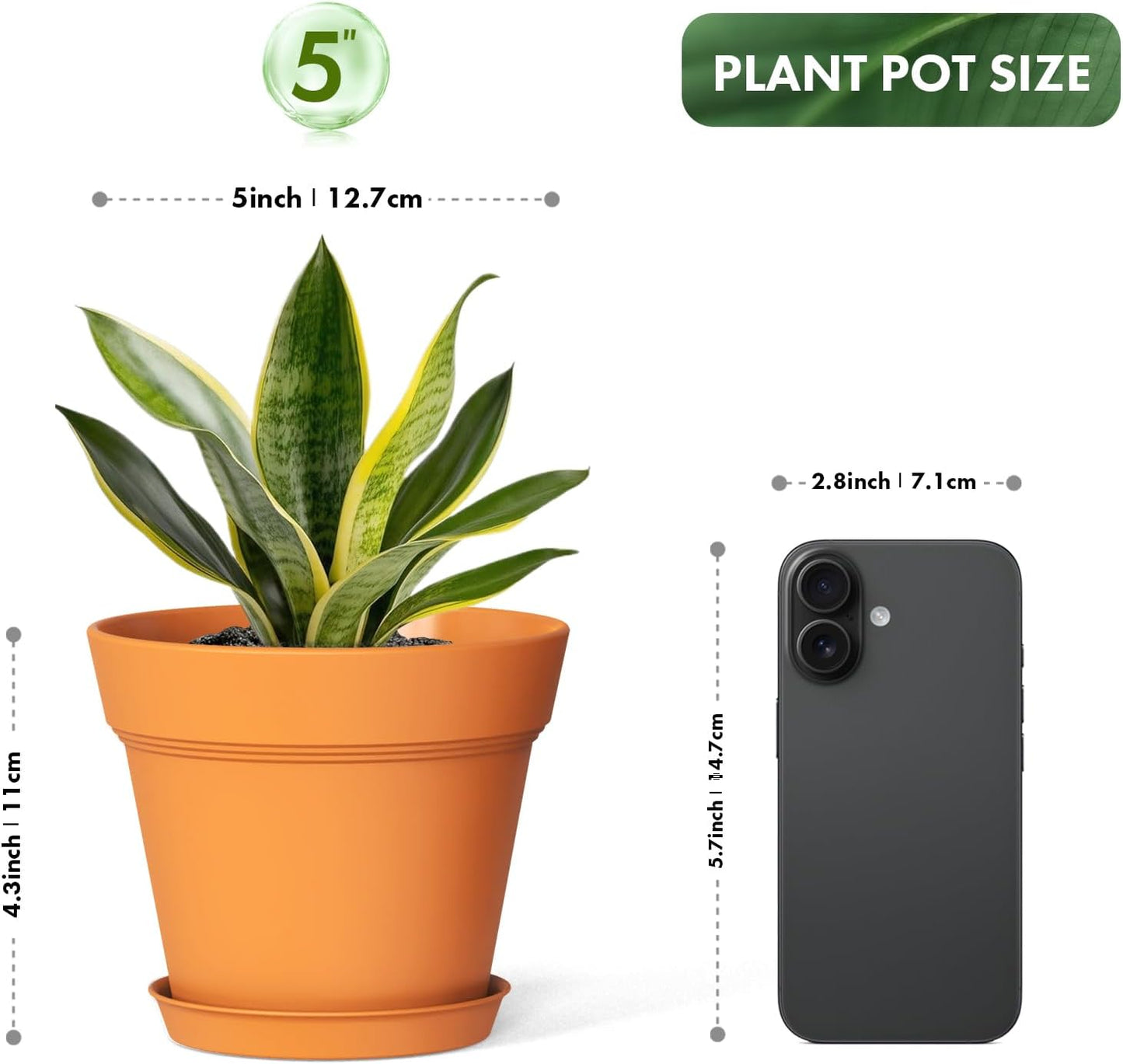 5 Inch Plastic Plant Pots with Drainage Holes and Trays – 6 Pack Small Nursery Pots for Indoor & Outdoor House Plants and Flowers, Seedling Starter Planters, Terracotta