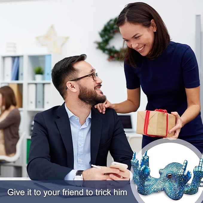 Middle Finger Octopus，Middle Finger Statue，Weird Decor Suitable for Indoor and Outdoor Garden Home Various Fish Tank Decoration (Blue)