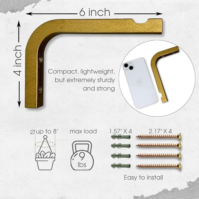 2-Piece Set of Plant Hooks for Wall 6 Inch - Mounted Wooden Plant Hook - Indoor and Outdoor Bracket Plant Hanger for Planters, Lanterns, Bird Feeders, Patio Decorations (Bronze)