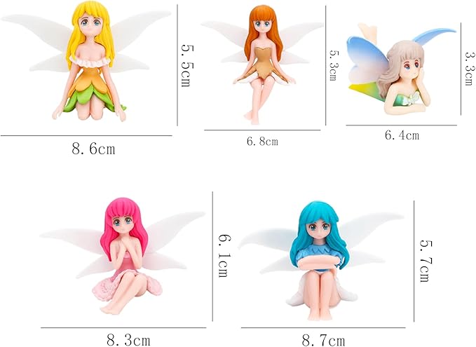 ONEST 5 Pieces Miniature Fairy Garden Accessories Small Fairy Figurines Hand Painted Fairy Figures Girl Fly Wing Figurines for Car Decor Fairy Garden Flower Pot Birthday Cake Topper