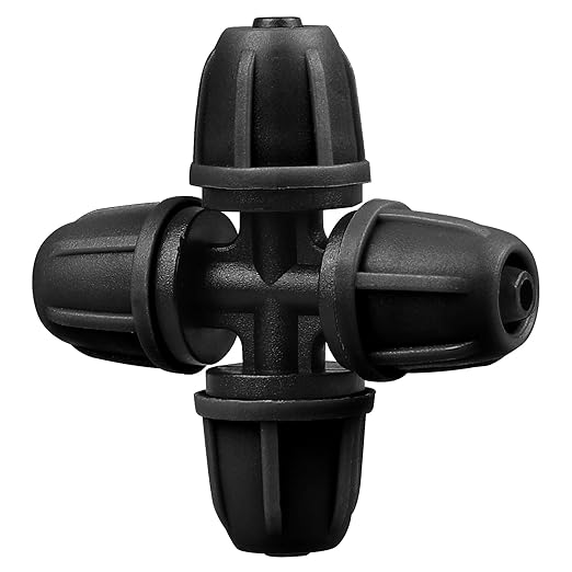 Upgraded 1/4" Drip Irrigation Cross Fittings：24 Pieces Leak Free Lock Barbed 4 Way Tee Connectors for 1/4 Inch Irrigation Tubing Quick Connect Parts for Garden Landscape System
