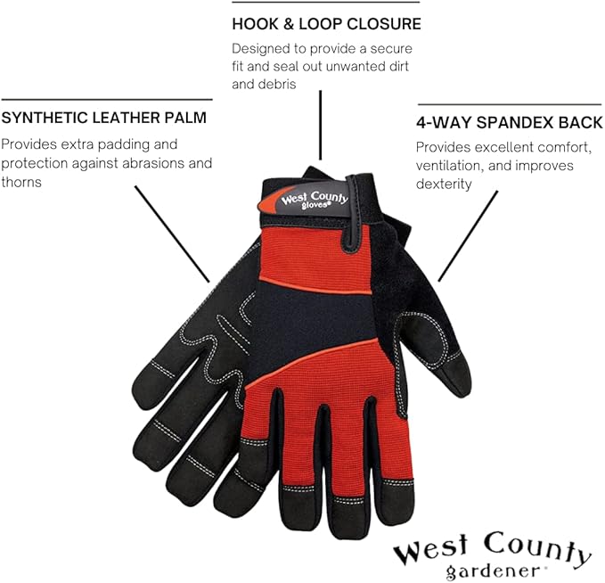 West County 013B/L Men's Gloves - Large, Brick, Work Gloves with Four-Way Spandex Backing, Adjustable Cuff