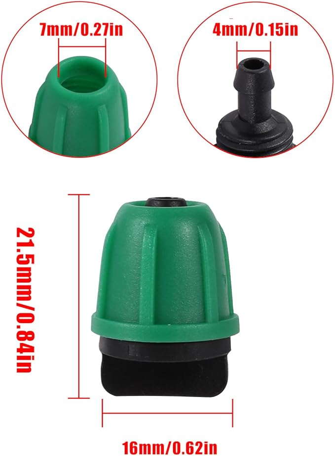1/4 inch Drip Irrigation Fittings, Lock Barbed End Plugs for ¼ in. tubing; Tubing Outside Diameter (OD) is 0.250 in., Internal Diameter (ID) is 0.170. in.(25Pcs/Pack) (Green-End Cap)
