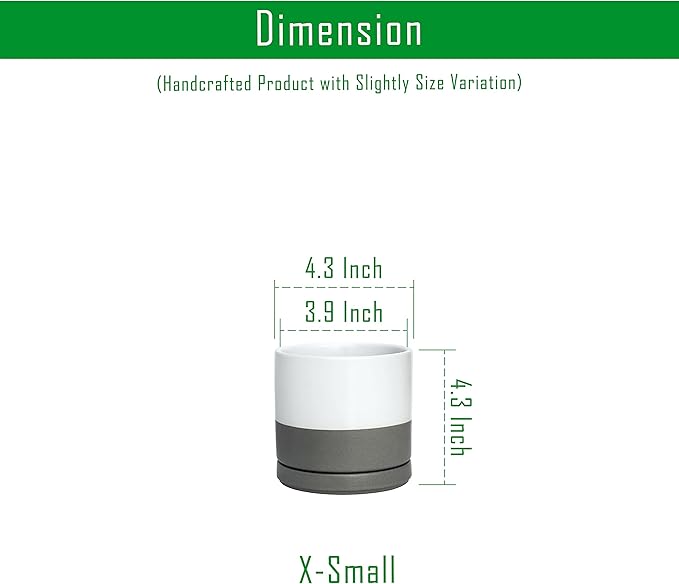 D'vine Dev Set of 2 Plants Pots, 4.6 Inch Ceramic Planter Pot for Plants with Drainage Hole and Saucer, White/Speckled Grey, 94-V-B-6