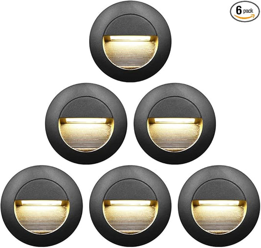6Pcs 3W LED Recessed Wall Light, Step Light Warm White 3000K, Stair Light Staircase Light Lighting lamp, Inside Outside Garden Balcony Corridor, Aluminum, 120V Black