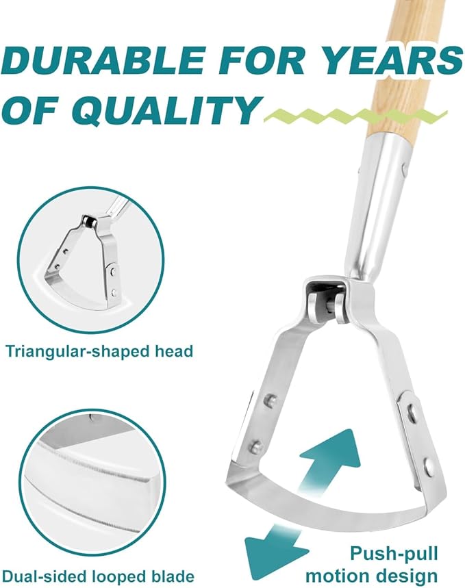 Hula Hoe Stirrup Hoe Mini for Weeding Action/Scuffle Loop Hoe Garden Tool 16Inch Hardwood Handle Push Pull Oscillating Hoe Gardening Weeder Cultivator Handheld for Cutting Weed Roots Loosening Soil