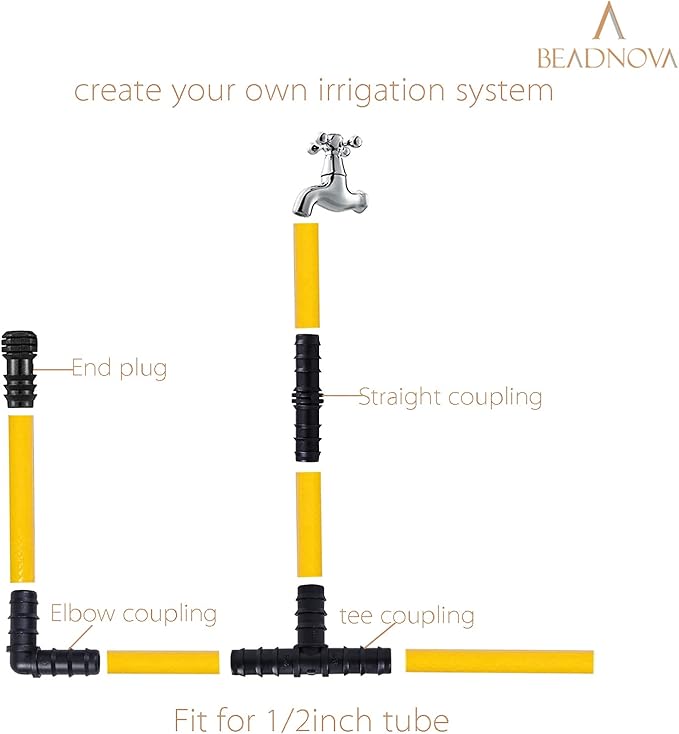 BEADNOVA Drip Irrigation Parts 10 Pcs 1/2 Inch Barbed Elbow Couplings Drip Irrigation Fittings Drip Line Connectors for 1/2 Inch Irrigation Tubing Garden Watering System (10pcs)