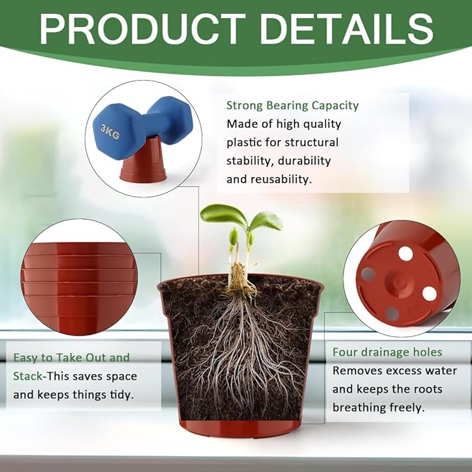 50 Pcs Plastic Plant Nursery Pots, 3.3 Inch Seedling Pots with Drainage Holes, Seed Starting Pots, Small Plant Pot for Planting Flowers Indoor Outdoor, Red