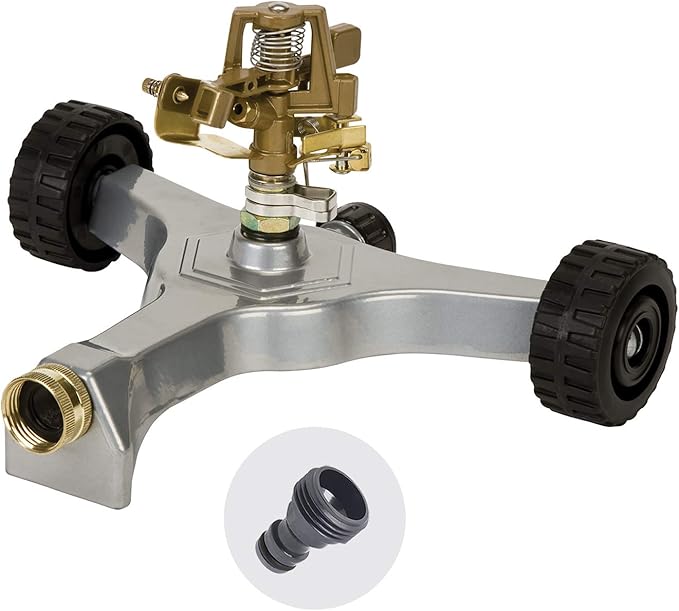 Melnor 65068-AMZ Pulsating Sprinkler QuickConnect Product Adapter Set, Amazon Bundle, Metal Wheeled Base