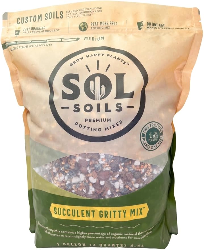 Sol Soils Succulent Gritty Mix 1 Gallon - Fast Draining Peat Moss Free Succulent Soil Potting Mix with Coconut Husk Chips, Perlite & Pumice