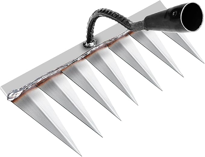 Iron Rake for Gardening and Weeding - Heavy Duty Garden Tool, Carbon Steel Hand Rake for Sturdy Dethatching, Heavy Duty Rake 7 Toothed Steel (Without Stick)