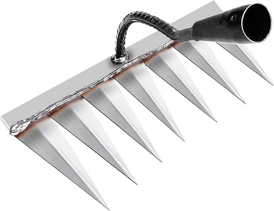 Iron Rake for Gardening and Weeding - Heavy Duty Garden Tool, Carbon Steel Hand Rake for Sturdy Dethatching, Heavy Duty Rake 7 Toothed Steel (Without Stick)