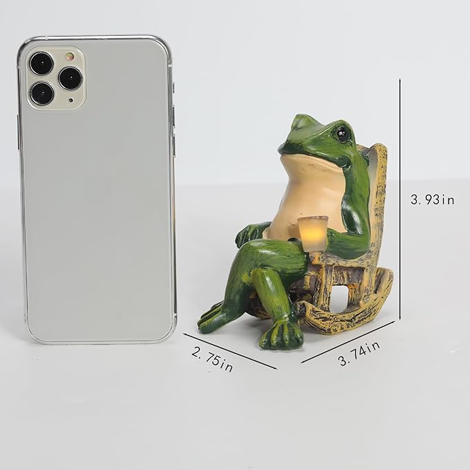 Miniature Frog Garden Statue Solar Light Frog Outdoor Decor Frog Figurine for Outdoor Indoor Home Lawn Yard Balcony Porch Patio Housewarming Gift for Women Mom Grandma 3.74"x2.75"x3.93"