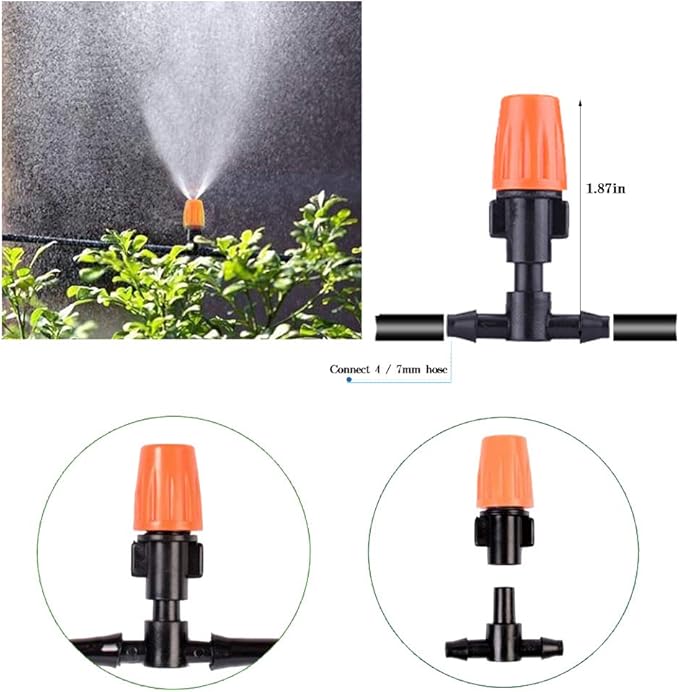 Dceyaor Three-Way Adjustable Garden Irrigation Nozzle, Garden/Roof Cooling Atomizing Plastic Nozzle, Greenhouse Vegetable Irrigation(50 Sets)