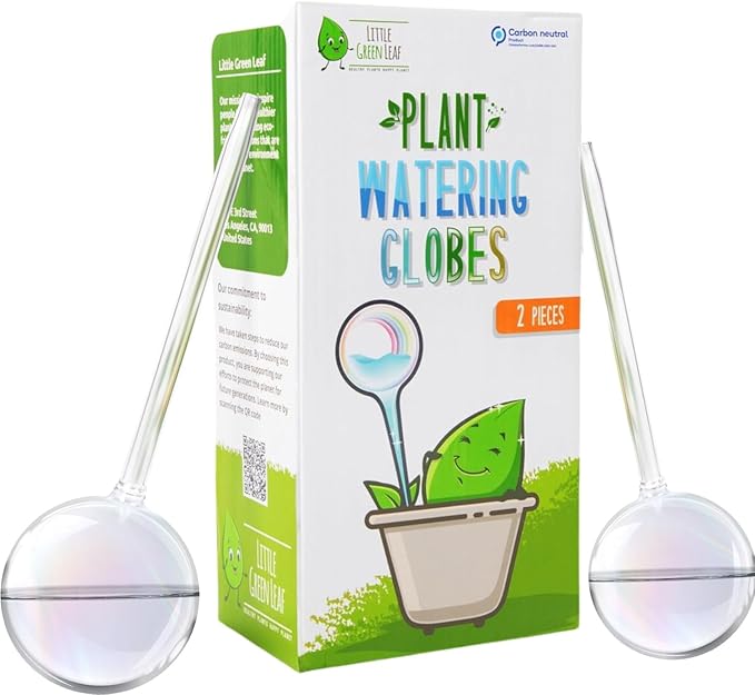 LGL Plant Watering Globes - 2 Pieces Clear Rainbow. Decorative Self Watering Planter Inserts. Hand-Blown Durable Glass. Ideal Plant Lover Gift (2pk Medium)