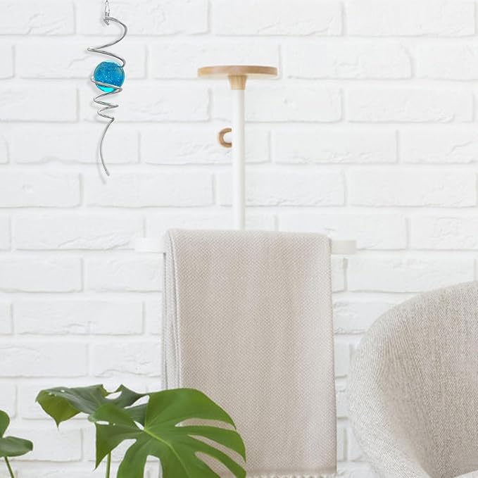 Gazing Ball Spiral Tail with Blue Glass Orb, 3D Wind Spinners Stabilizer, Wind Spinner Spiral, Hanging Rotating Art Decor - Visual Illusion in Spinning, Indoor Outdoor Garden Decoration 13in