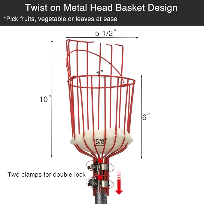 DonSail Fruit Picker Pole with Basket Telescoping, Adjustable Citrus Orange Picker Pole with Basket 35-150 inch Long Handle, Mango Avocado Fig Acorn Pear Pomelo Chery Lemon Picker for Tree