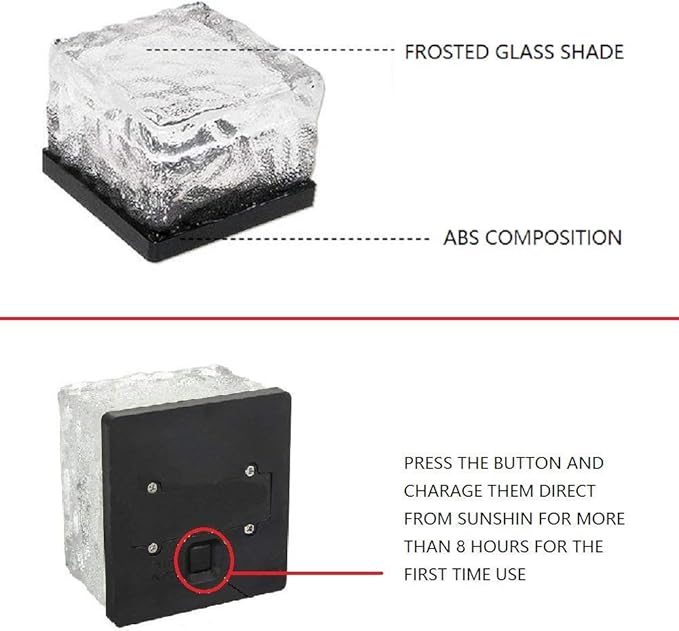 Solar Glass Brick Light - Solar Ice Cube LED Light - Crystal Brick Stone Lamp Garden Courtyard Pathway Patio Pool, Decorative Christmas Festives Ice Rock Cube Lights (4PCS White)